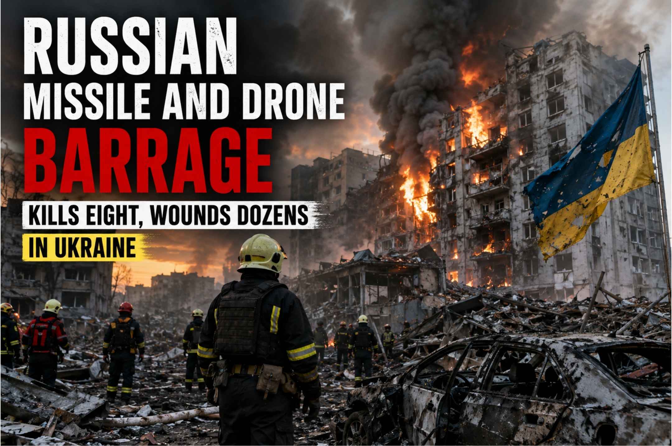 Russian Missile and Drone Barrage Kills Eight, Wounds Dozens in Ukraine