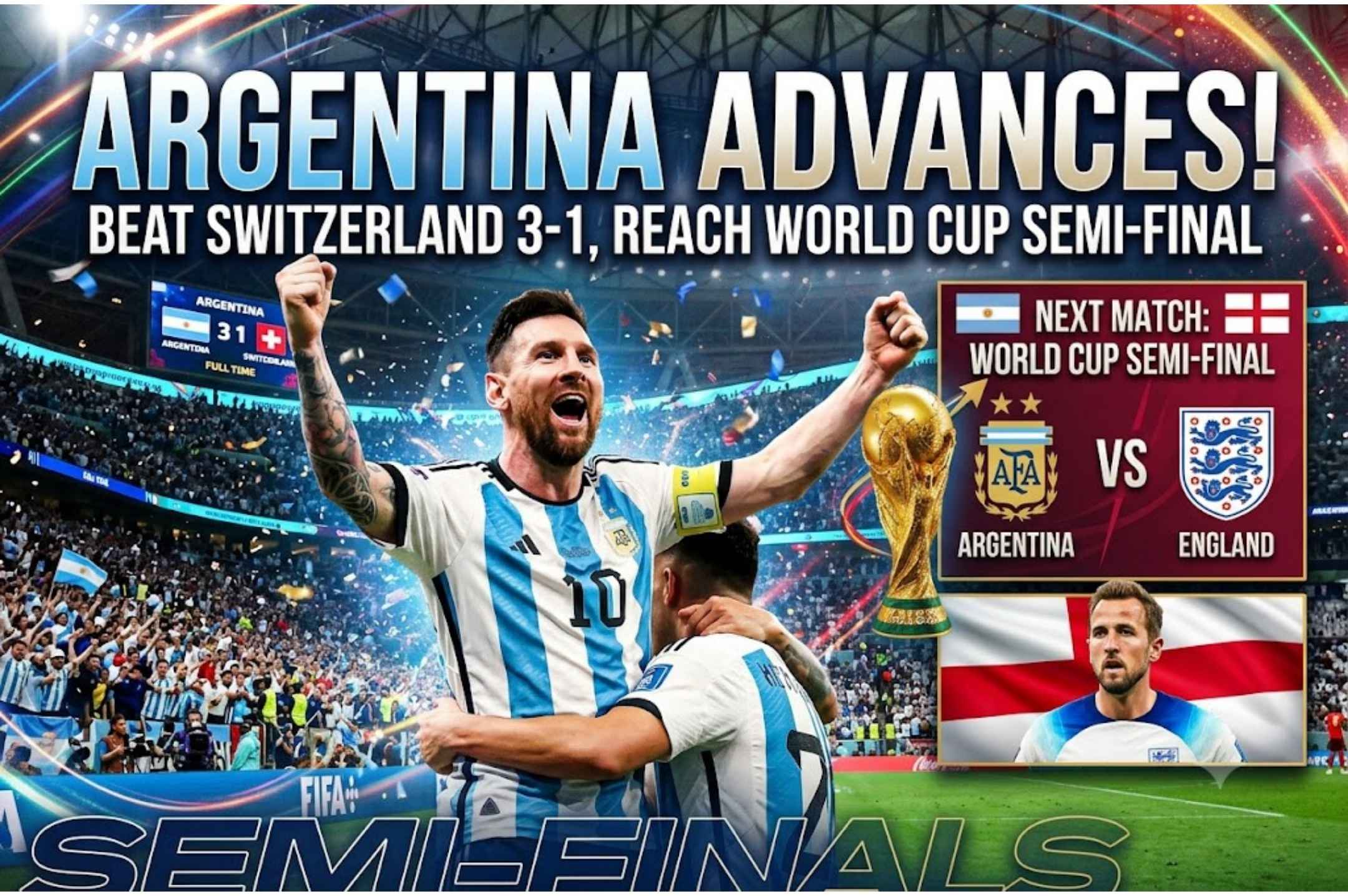 Argentina Beat Switzerland 3-1, Set Up World Cup Semifinal vs England